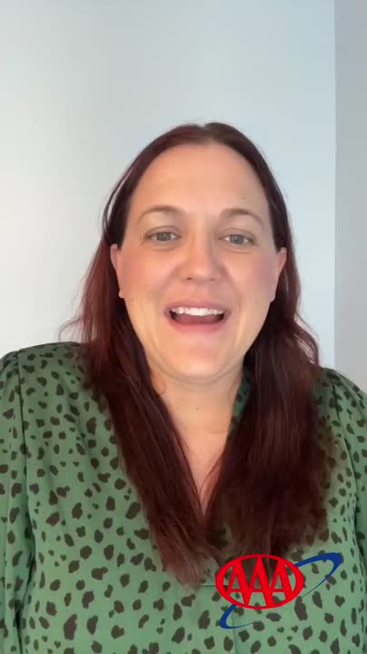 A speaker in a green patterned blouse appears in an AAA-branded video shared by StoryTap’s Bernadette Butler.