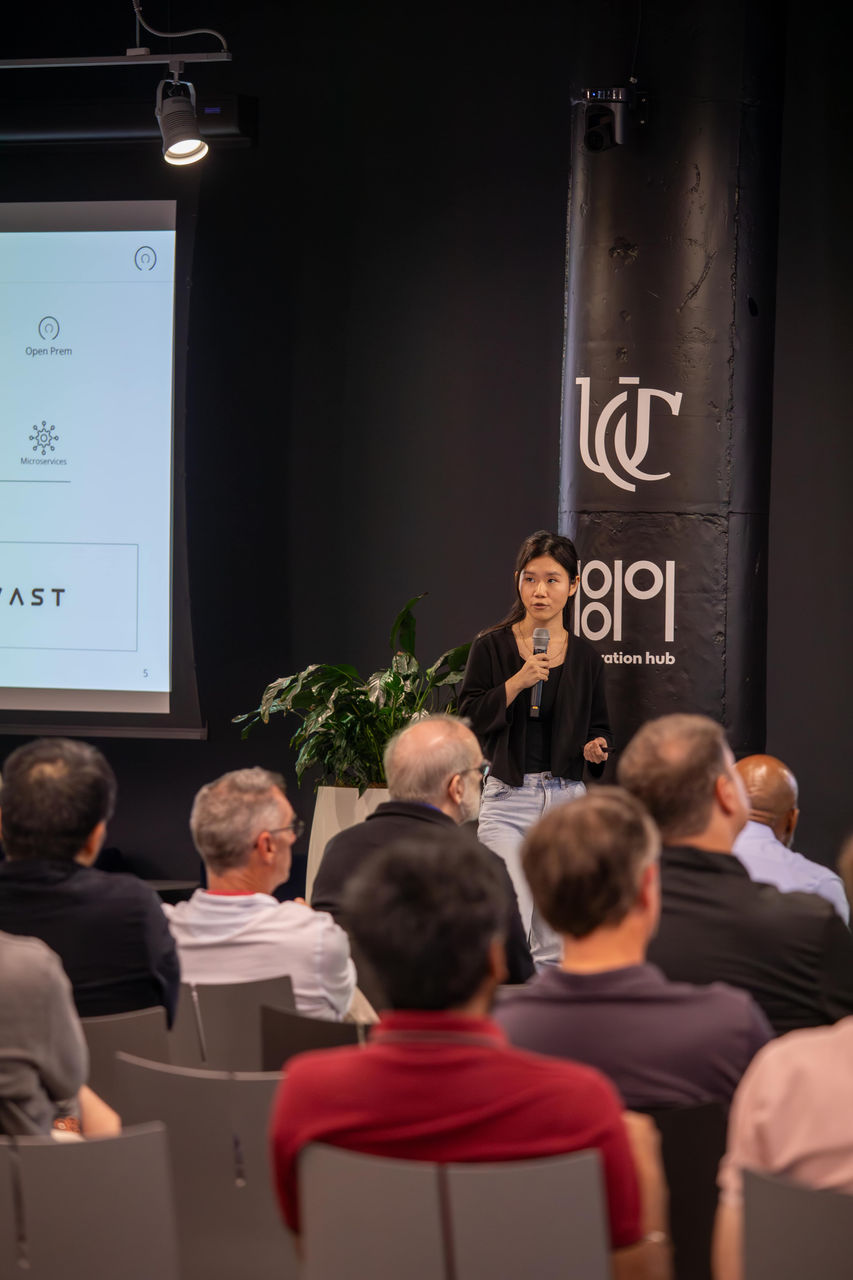 Open Prem CEO Tessa Manuszak presenting at UC’s spring 2026 Venture Lab Demo Day